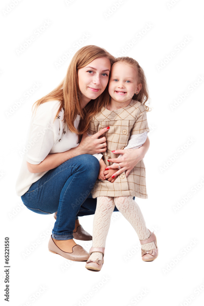 Happy mother and laughing kid isolated on white Happy mother and laughing kid isolated on white