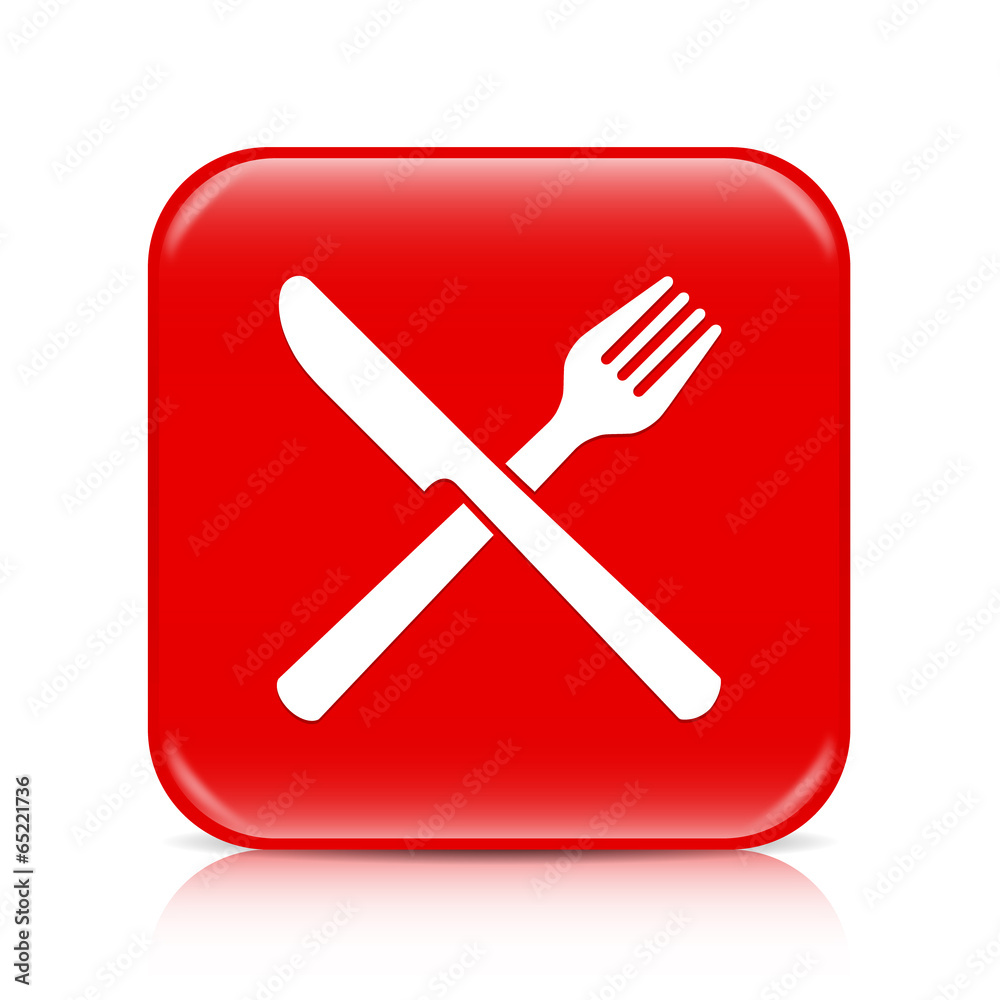 Red knife and fork button, icon Red knife and fork button, icon
