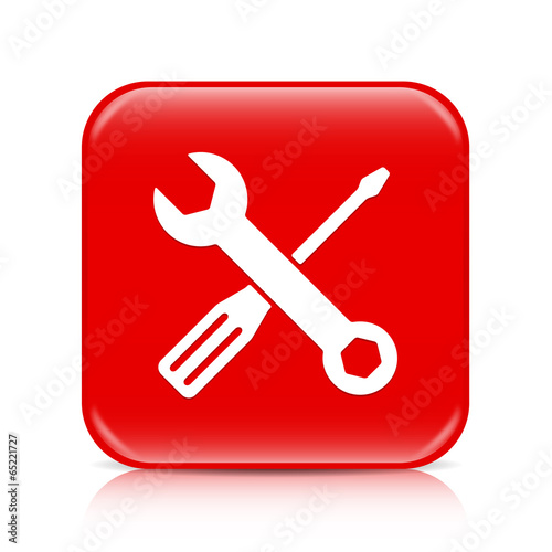 Red screwdriver and spanner button, icon