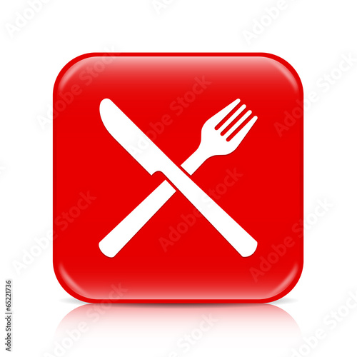 Red knife and fork button, icon