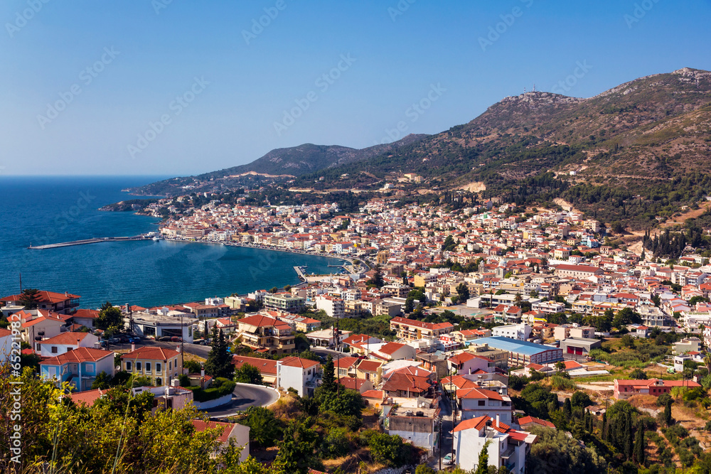 Vathy port in Samos island Greece - obrazy, fototapety, plakaty 