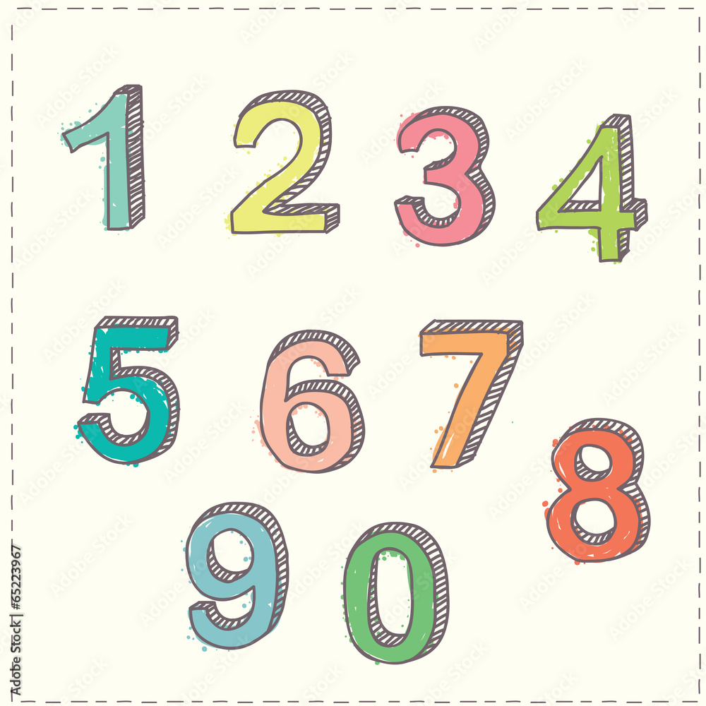 Set of hand drawn sketches numbers Set of hand drawn sketches numbers