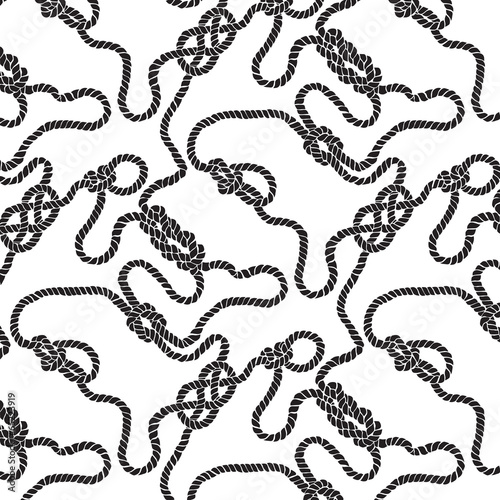 seamless black and white background with ropes and knots