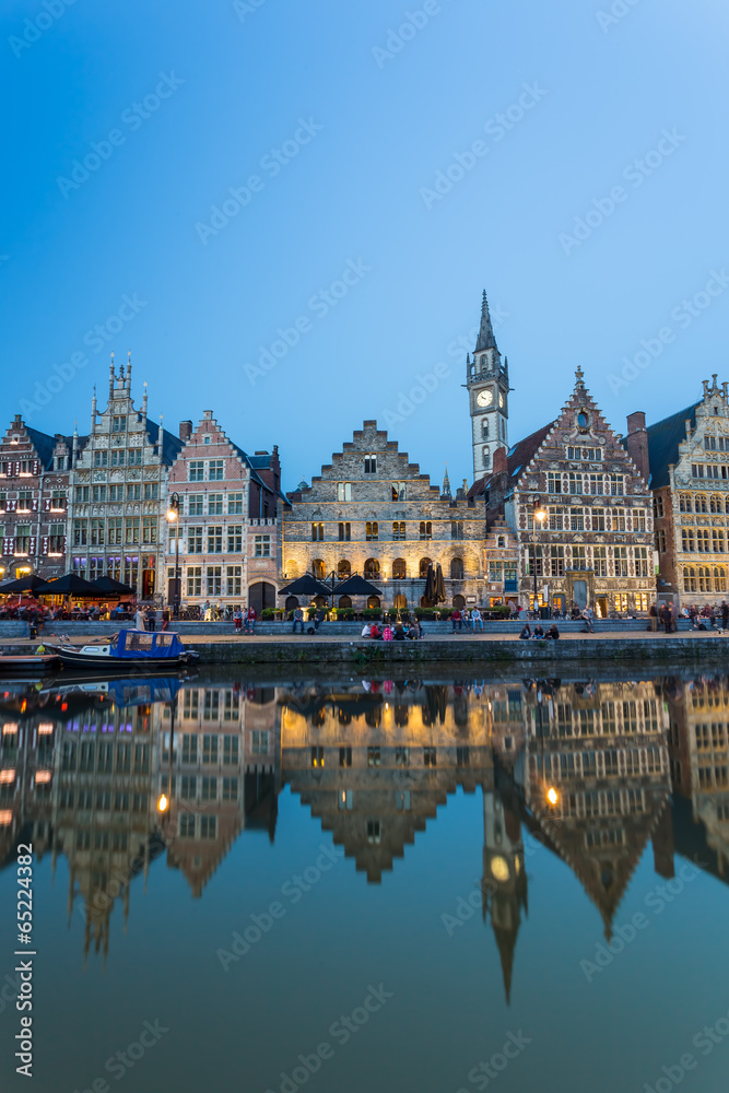 Travel Belgium medieval european city town background with canal