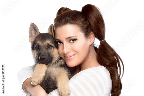 Cute Young Woman with a Puppy Dog