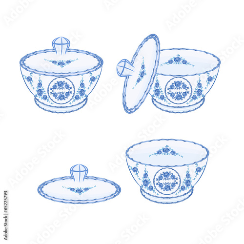 Sugar bowl faience part of porcelain vector