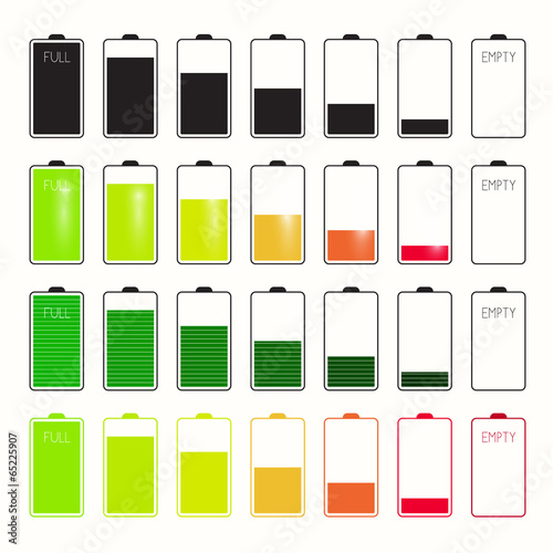 Battery Life Icons Set Set Isolated on White Background