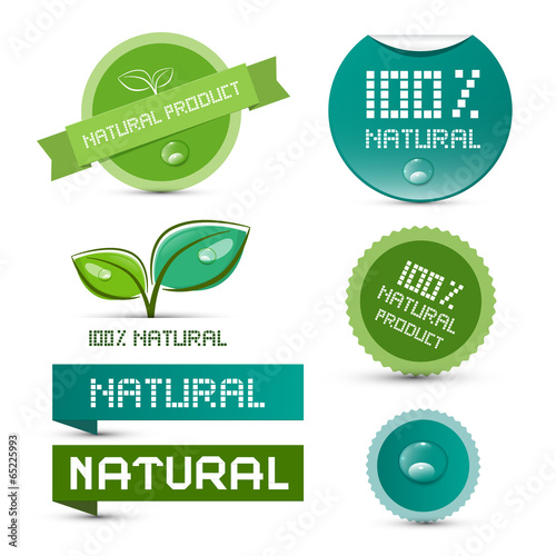 Vector Natural Product Green Labels - Tags - Stickers Set