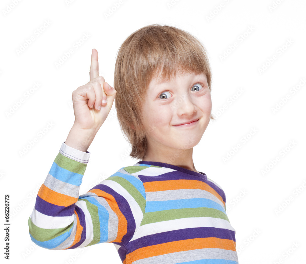 Boy Points up his Finger, Has an Idea Boy Points up his Finger, Has an Idea