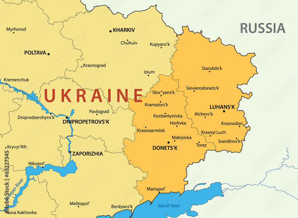Donetsk and Lugansk regions of Ukraine - vector map