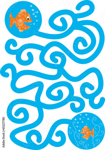 Fish maze for kids on white background - vectors