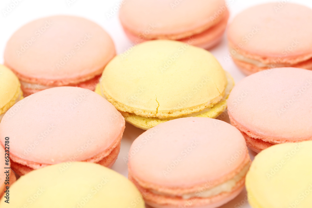 Close up of various macaron cakes. Macro. Close up of various macaron cakes. Macro.