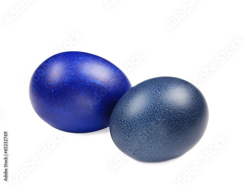 Close up of two blue easter eggs