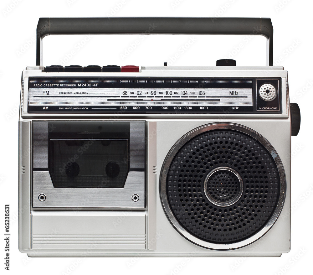 80s portable radio white background. obsolete technology concept. 80s portable radio white background. obsolete technology concept.