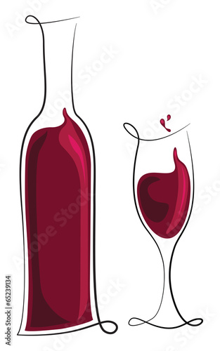 Red wine bottle and glass