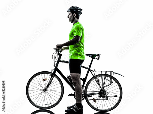 Fototapeta Naklejka Na Ścianę i Meble -  man bicycling  mountain bike standing silhouette