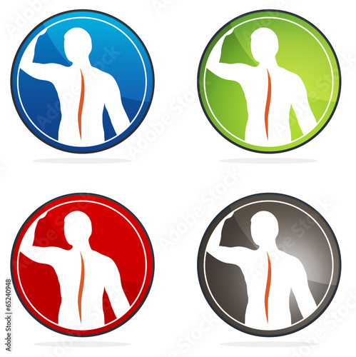 Human vertebral column health sign collection, colorful designs.