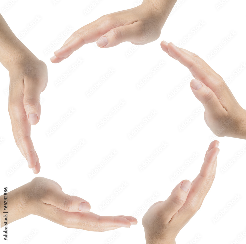 Group of hands forming a circle isolated on white background Group of hands forming a circle isolated on white background