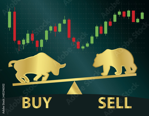 Gold silhouette of a bear and bull.