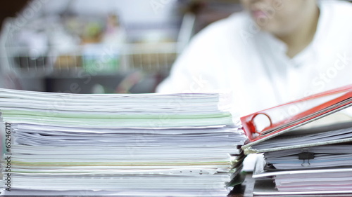 working in office with document