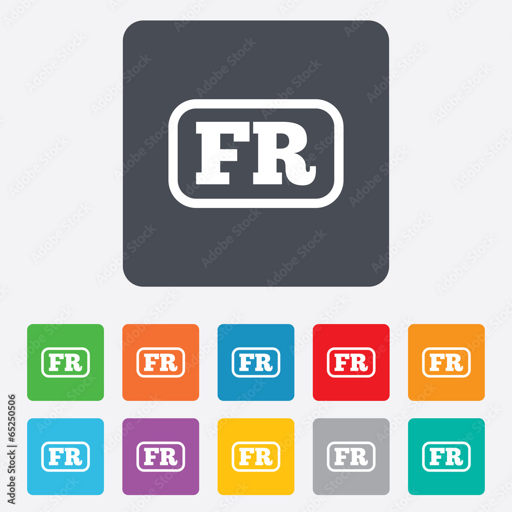 French language sign icon. FR translation. French language sign icon. FR translation.