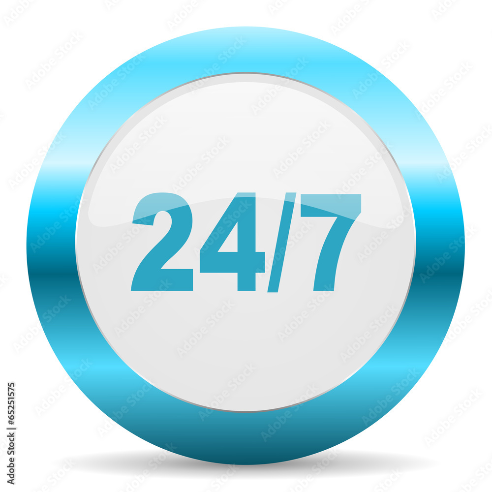 24/7 blue glossy icon