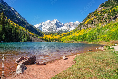 Maroon Bells and Lake in Fall photo
