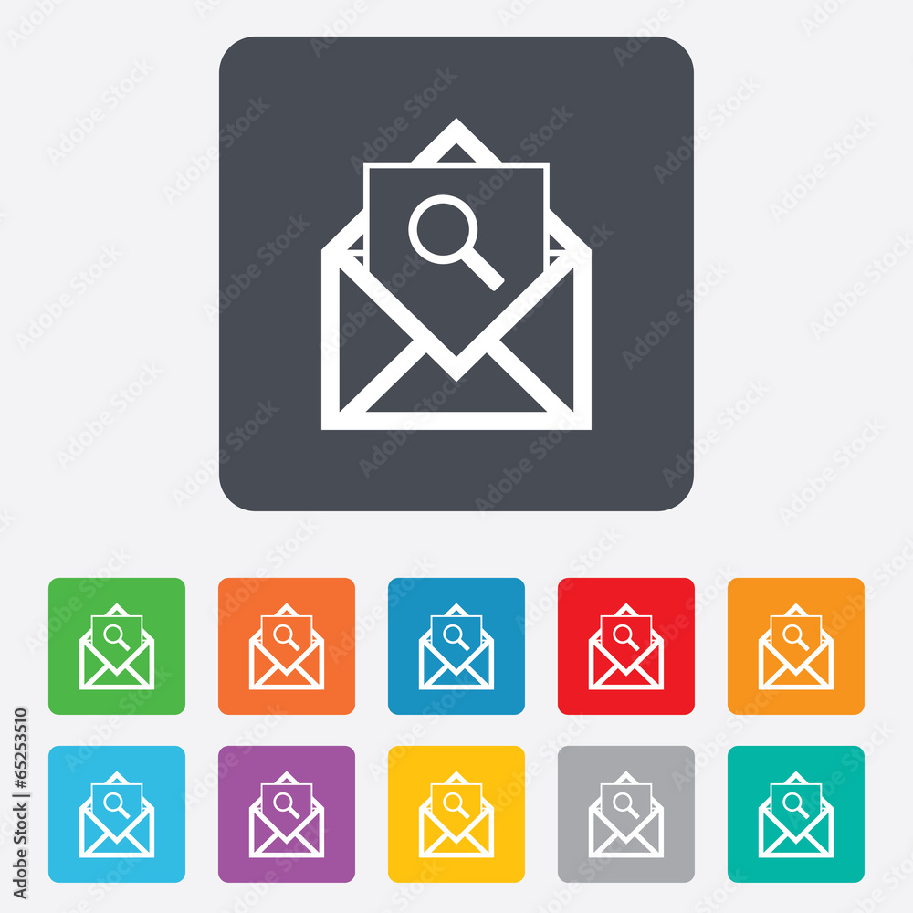 Mail search icon. Envelope symbol. Message sign. Mail search icon. Envelope symbol. Message sign.