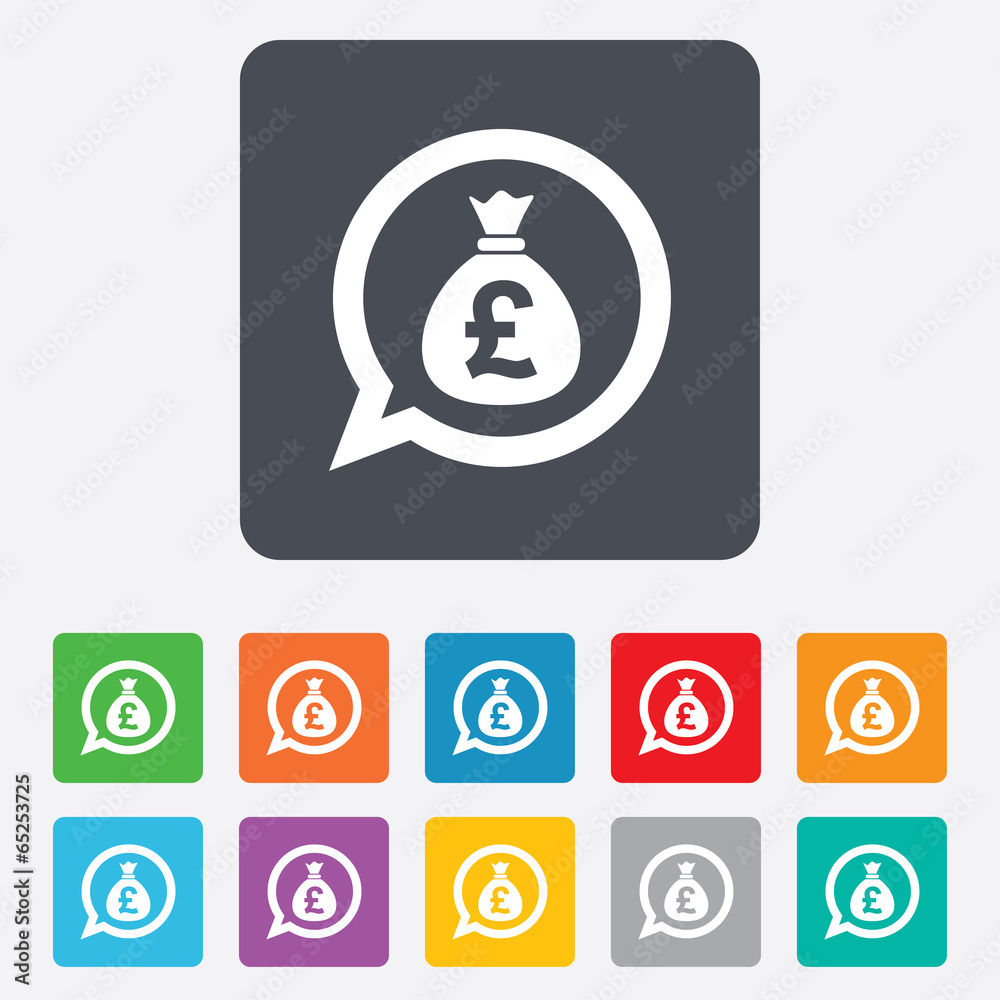 Money bag sign icon. Pound GBP currency. Money bag sign icon. Pound GBP currency.