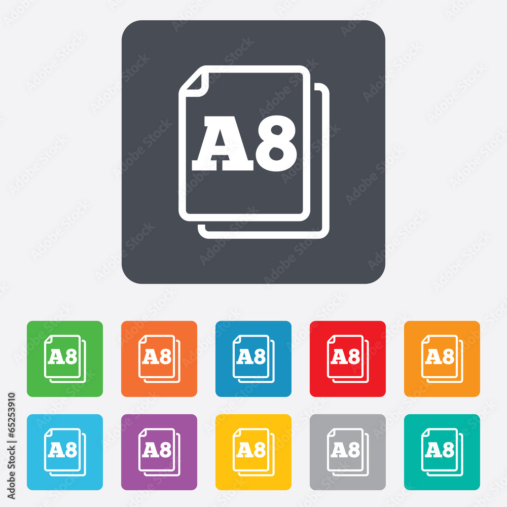 Paper size A8 standard icon. Document symbol. Paper size A8 standard icon. Document symbol.