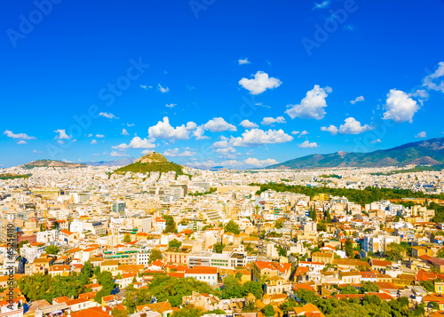 Aerial view of Athens town with lecabetus hill in Greece photo