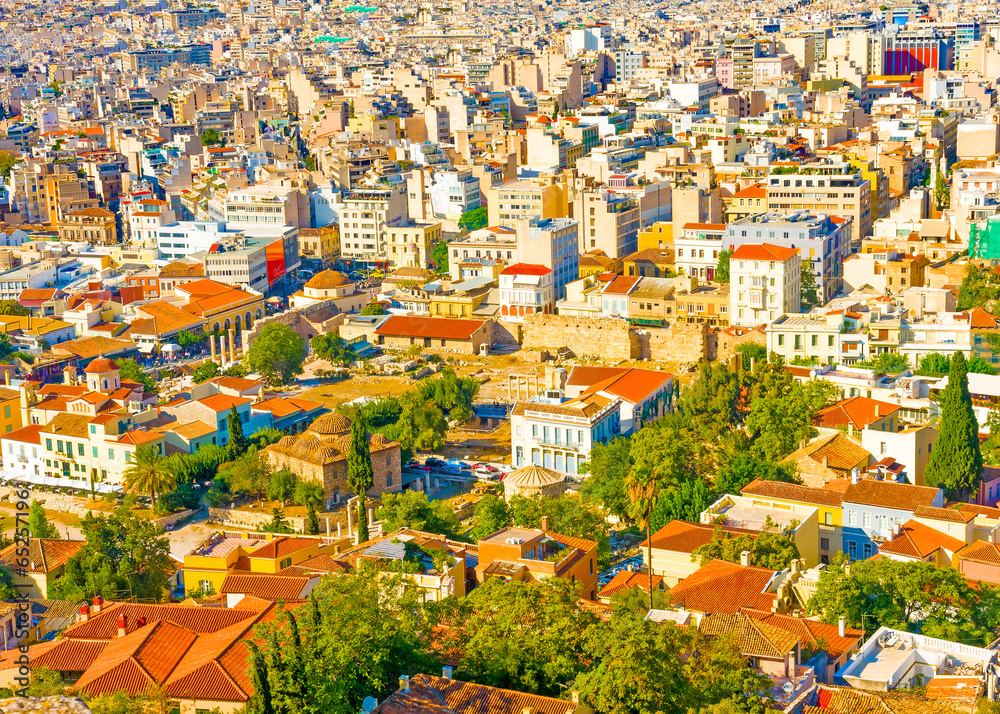 Aerial view of the old part of Athens town in Greece