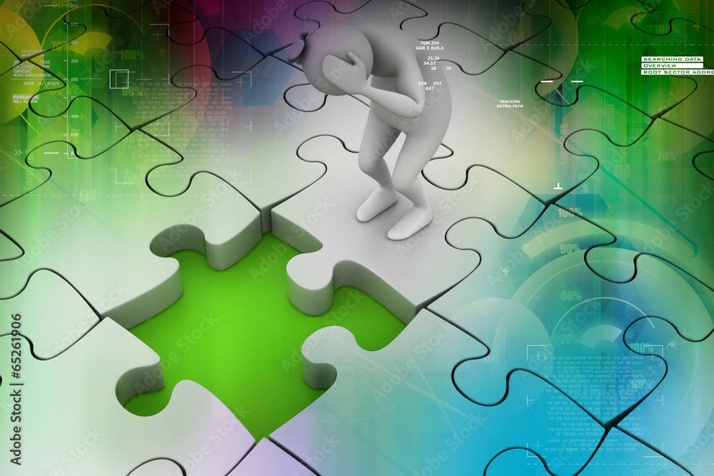 Fototapeta premium 3d business man with puzzle piece