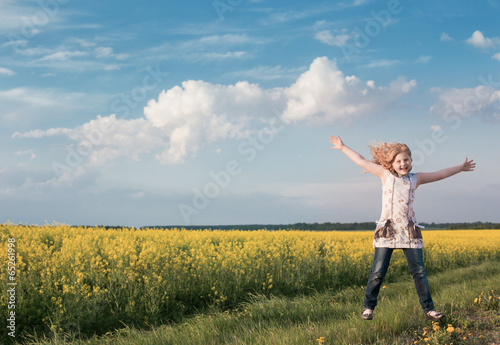 jumping girl in rape field