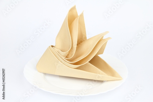 Folded napkin on the white plate