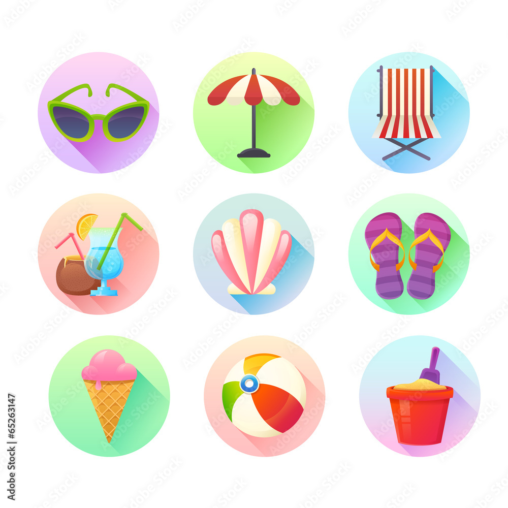 Flat trendy summer colorful icons set