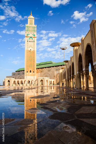 Great hassan II mosque and reflection in casablanca morocco