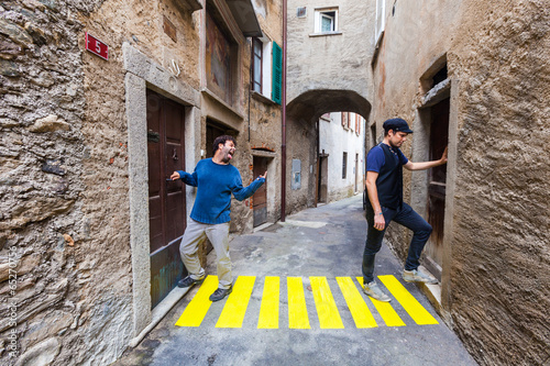 concept of contextualization, zebra crossing in a small alley photo