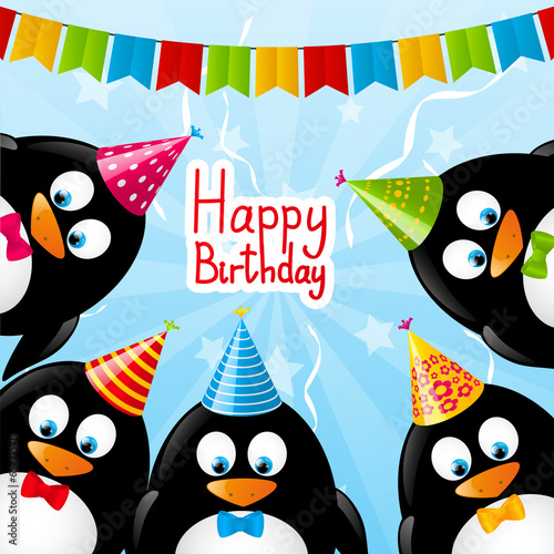 Birthday card with funny penguins