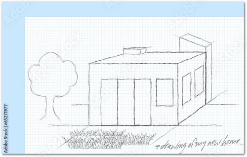 Sketch of simple home at squared paper feint