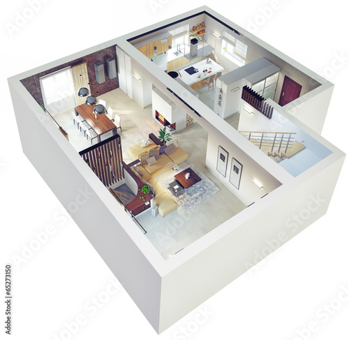 Fototapeta Naklejka Na Ścianę i Meble -  Plan view of an apartment. 3d concept