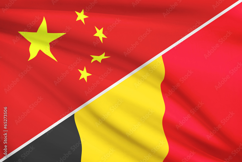 Series of ruffled flags. China and Kingdom of Belgium. Series of ruffled flags. China and Kingdom of Belgium.