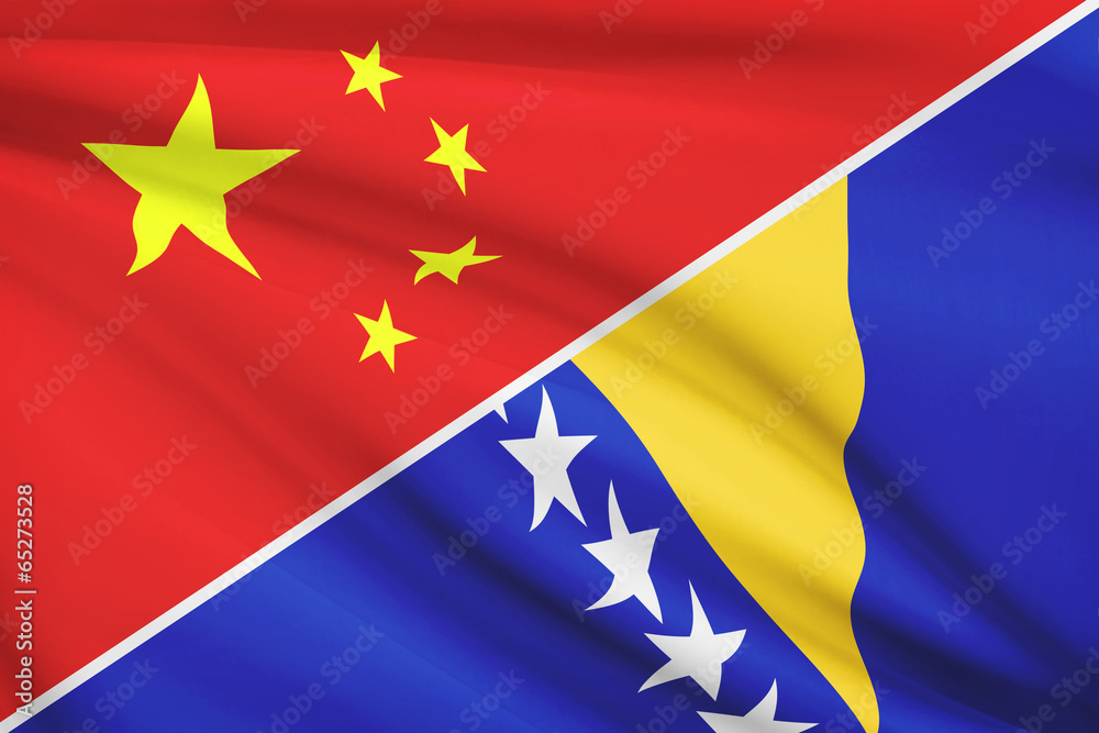 Series of ruffled flags. China and Bosnia and Herzegovina. Series of ruffled flags. China and Bosnia and Herzegovina.