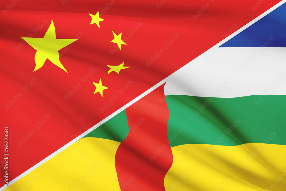 Series of ruffled flags. China and Central African Republic.