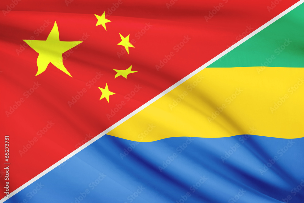 Series of ruffled flags. China and Gabonese Republic. Series of ruffled flags. China and Gabonese Republic.