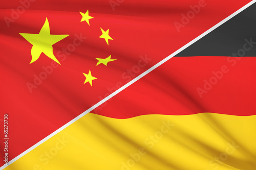 Series of ruffled flags. China and Federal Republic of Germany.