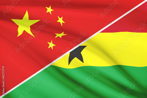 Series of ruffled flags. China and Republic of Ghana.