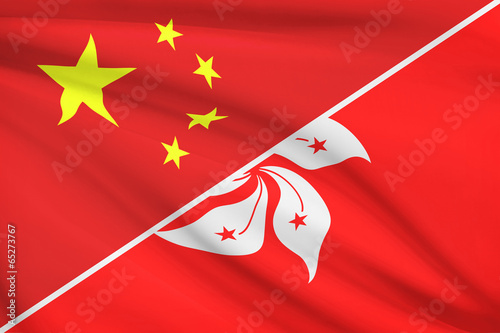 Series of ruffled flags. China and Hong Kong SAR of China. photo