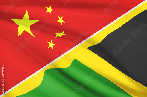 Series of ruffled flags. China and Commonwealth of Jamaica.