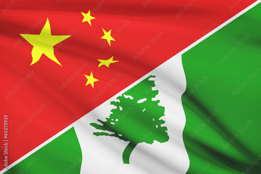 Series of ruffled flags. China and Territory of Norfolk Island. Series of ruffled flags. China and Territory of Norfolk Island.